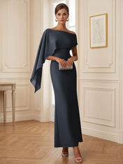 Elegant Mint Green One-Shoulder Chiffon Mermaid Formal Evening Dress with Cape and Ruffles