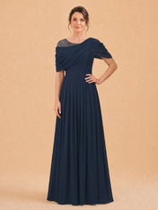 One-Shoulder Cape Overlay Chiffon Mother of the Bride Dress