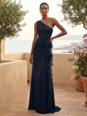 One Shoulder Pleat Mermaid A Line Ruffle Evening Dresses
