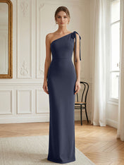 Green Formal Evening Dress Sheath One Shoulder Sleeveless Maxi Dress Gown