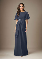 Dark Navy Sheath Beaded Chiffon Dress