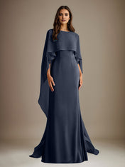 Sheath/Column Boatneck Floor-Length Chiffon Mother of the Bride Dress With Cascading Ruffles