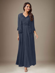 Plum A-Line Sequins Chiffon Dress