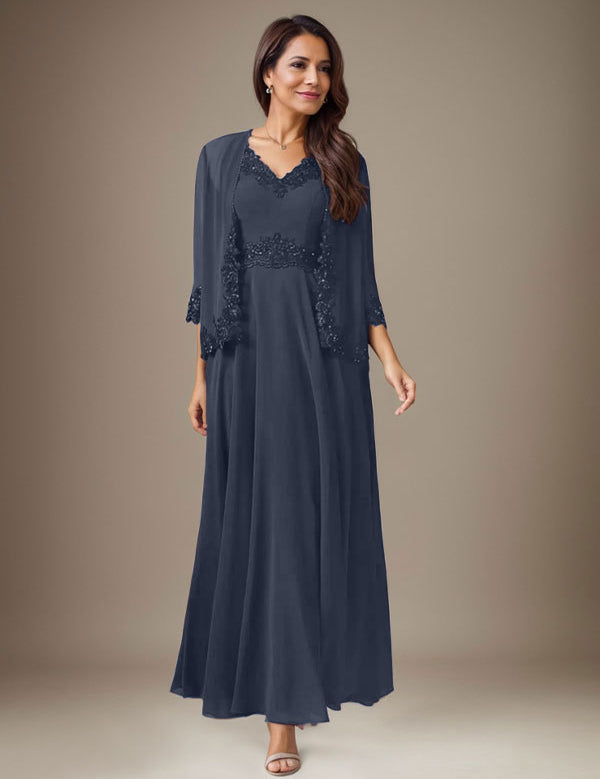 Plum A-Line Sequins Chiffon Dress