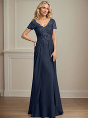 A-line V-Neck Floor-Length Chiffon Lace Mother of the Bride Dress