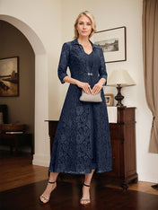 A-line V-Neck Tea-Length Chiffon Mother of the Bride Dress