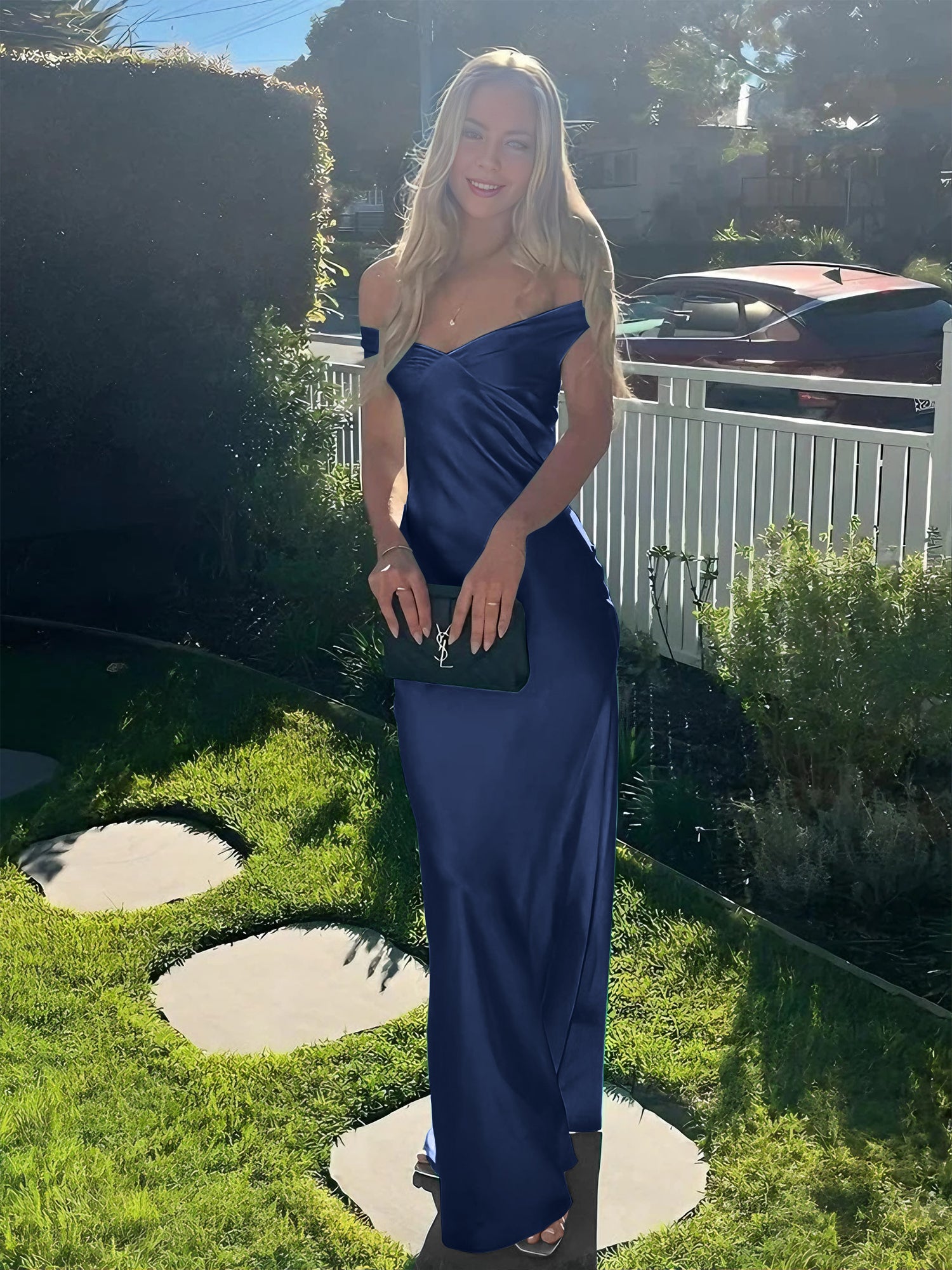 Aqua Mermaid Off The Shoulder Sheath Satin Long Prom Dress