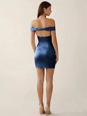 Off-The-Shoulder Ruched Satin Mini Homecoming Dress