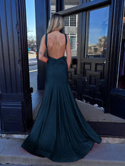 Coral Plunging V-Neck Sheath Prom Dress with Slit