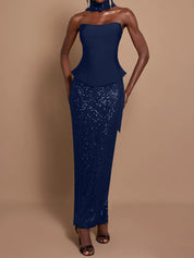 Off-Shoulder Bandage Top & Sequin Midi Skirt Set