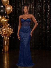 Strapless Sequin-Accented Mermaid Prom Dress with High Slit