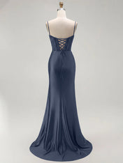 Sparkly Satin Mermaid Long Corset Prom Dress with Beading