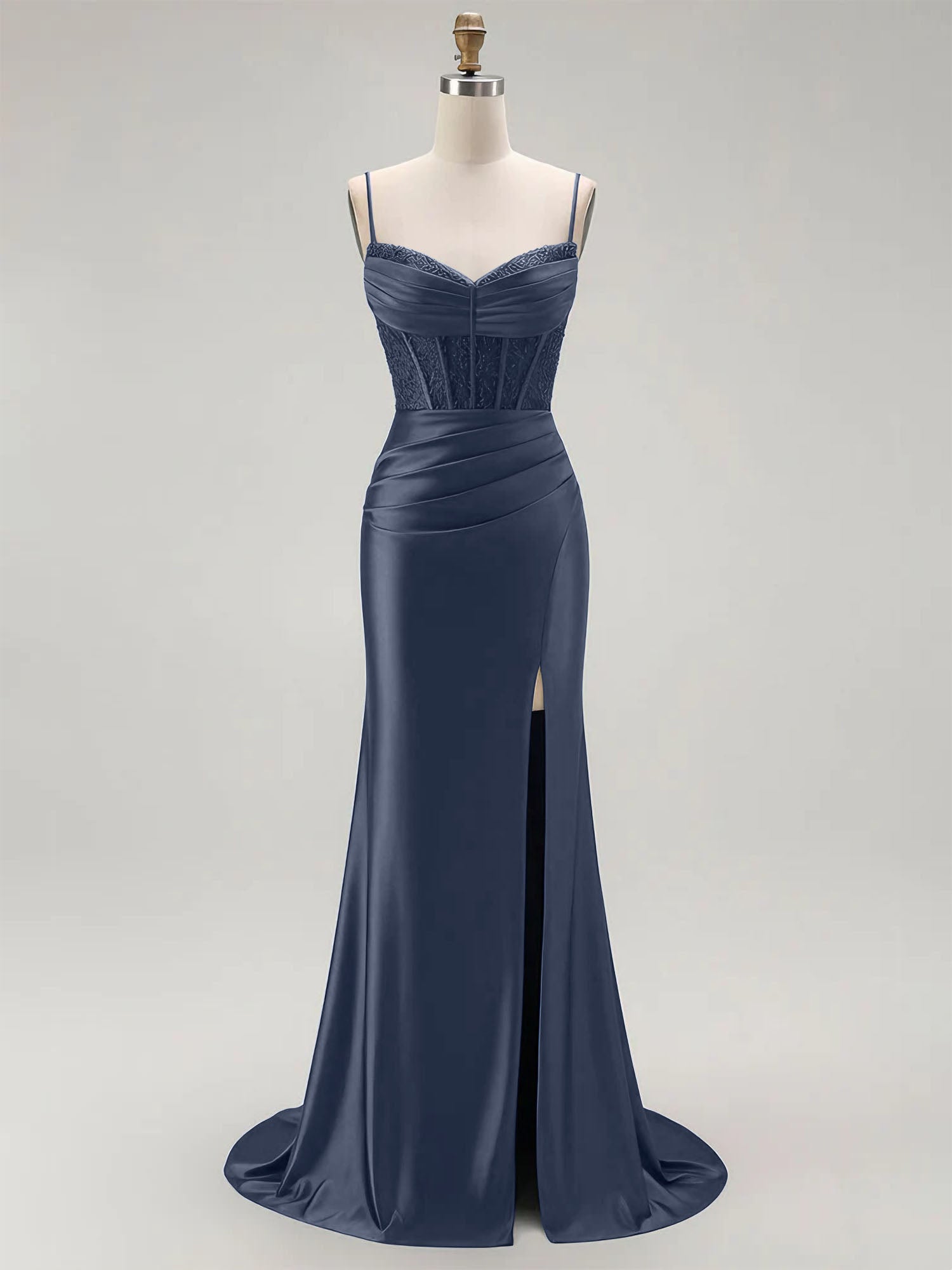 Sparkly Satin Mermaid Long Corset Prom Dress with Beading