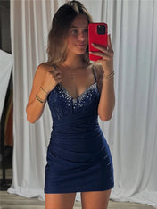 Beaded V Neck Corset Bodice Homecoming Dress