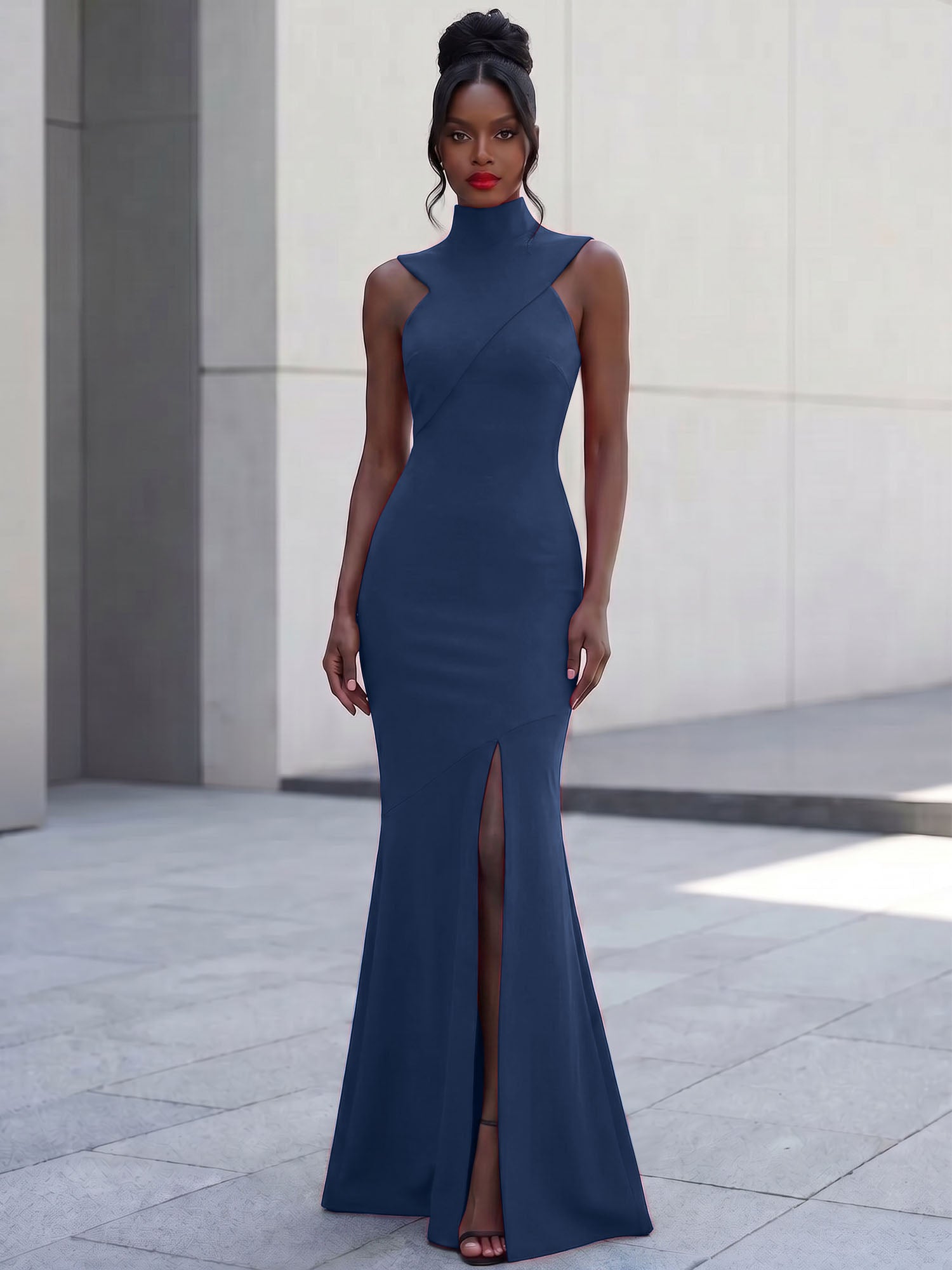 High-Neck Cross-Bodice Sleeveless Maxi Dress