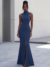 High-Neck Cross-Bodice Sleeveless Maxi Dress