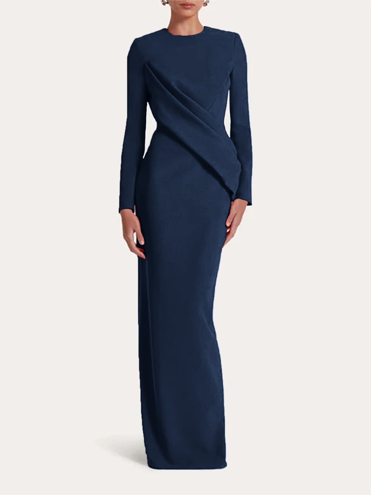 Red Sheath/Column Scoop Long Sleeves Chiffon Floor-Length Ruffles Formal Dress