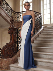 Black White Sheath Strapless Elegant Maxi Formal Dress