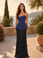 Beaded Peplum Strapless Blush Floral Sequin Evening Dresses