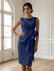 White 3D Bow Sleeveless Sheath Midi Dress Evening Gown