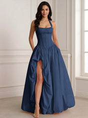 Glamorous Blush Pink Halter Corset Evening Paty Dress Gown