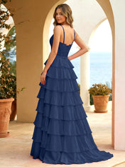 Pink Lace Corset Tiered Ruffle Long Prom Dress