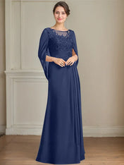 A-Line/Princess Scoop Floor-Length Mother of the Bride Dresses with Pleated & Sequins