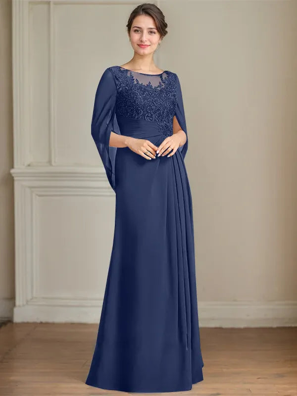Princess Scoop Floor-Length Mother of the Bride Dresses with Pleated & Sequins