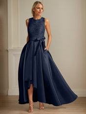 A-Line/Princess Jewel Neck Sleeveless Mother Of The Bride Dresses With Pleats Lace