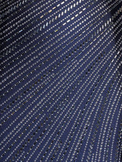 Navy Blue Linear Beaded Mermaid Satin Long Prom Dresses with Slit