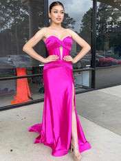 Navy Mermaid Strapless Corset Bodice Prom Dress with Slit