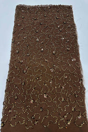 Brown One-Shoulder Beaded Sheath Floor-Length Gown Dress