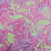Pink and Lime Green Metallic Brocade One-Shoulder A-Line Gown Dress