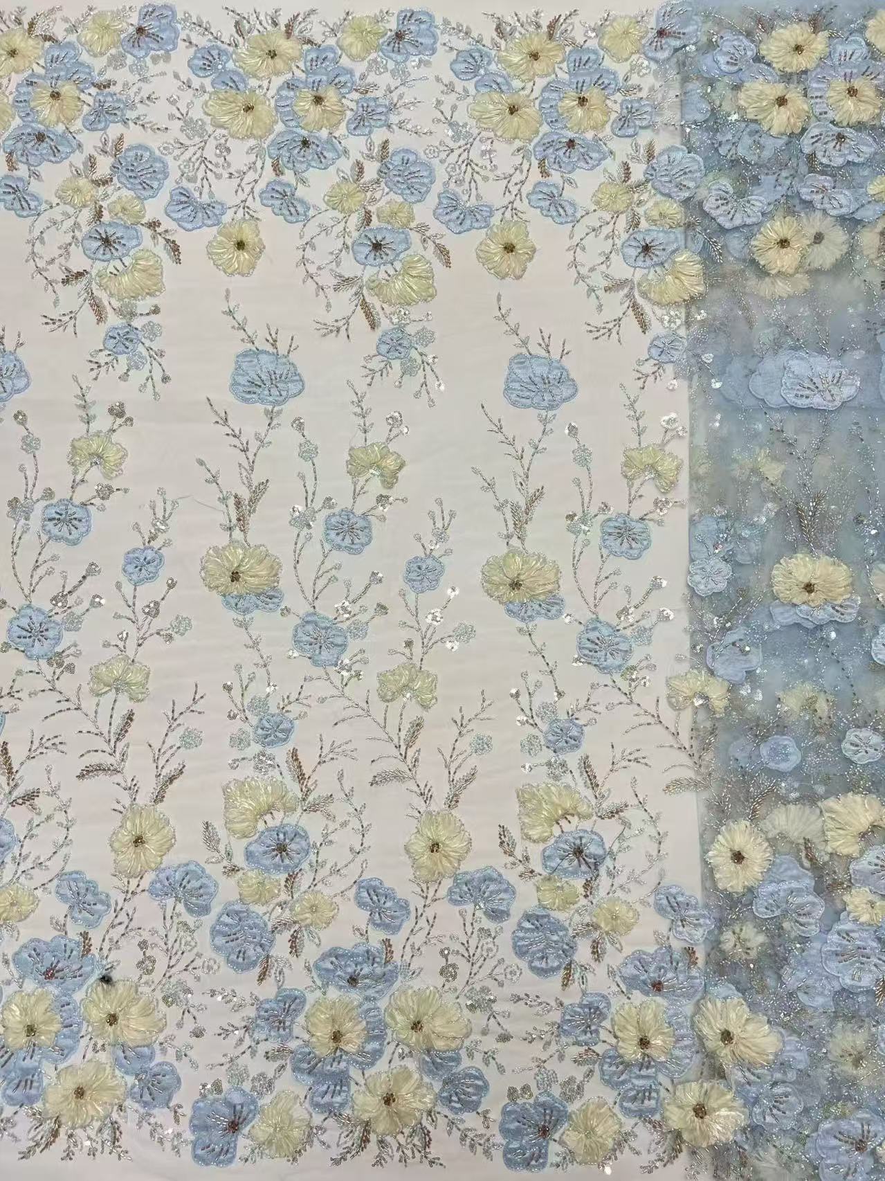 Baby Blue Strapless 3D Floral Applique Floor-Length Gown Dress