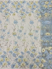 Baby Blue Strapless 3D Floral Applique Floor-Length Gown Dress