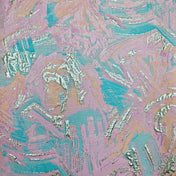 Pink and Lime Green Metallic Brocade One-Shoulder A-Line Gown Dress