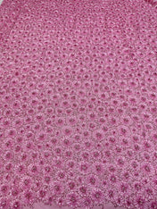 Scoop Neck Dusty Pink Beaded Sequin Evening Dresses with Floral Pattern and Trumpet Skirt