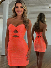Bodycon Strapless Sweetheart Short Homecoming Dresses with Keyholes