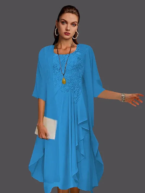 Two Piece A-Line Chiffon Lace Sleeveless Jacket Dresses with Pleats Appliques