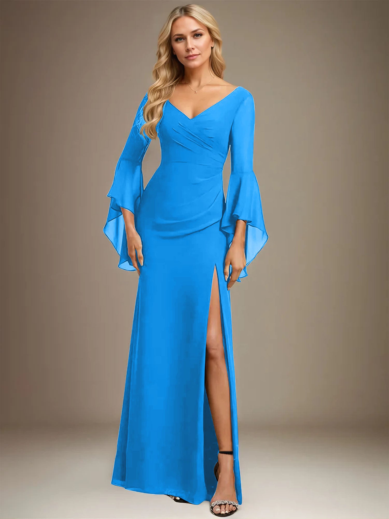 Sheath/Column V-Neck Floor-Length Chiffon Dress With Pleated