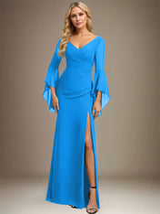 Sheath/Column V-Neck Floor-Length Chiffon Dress With Pleated