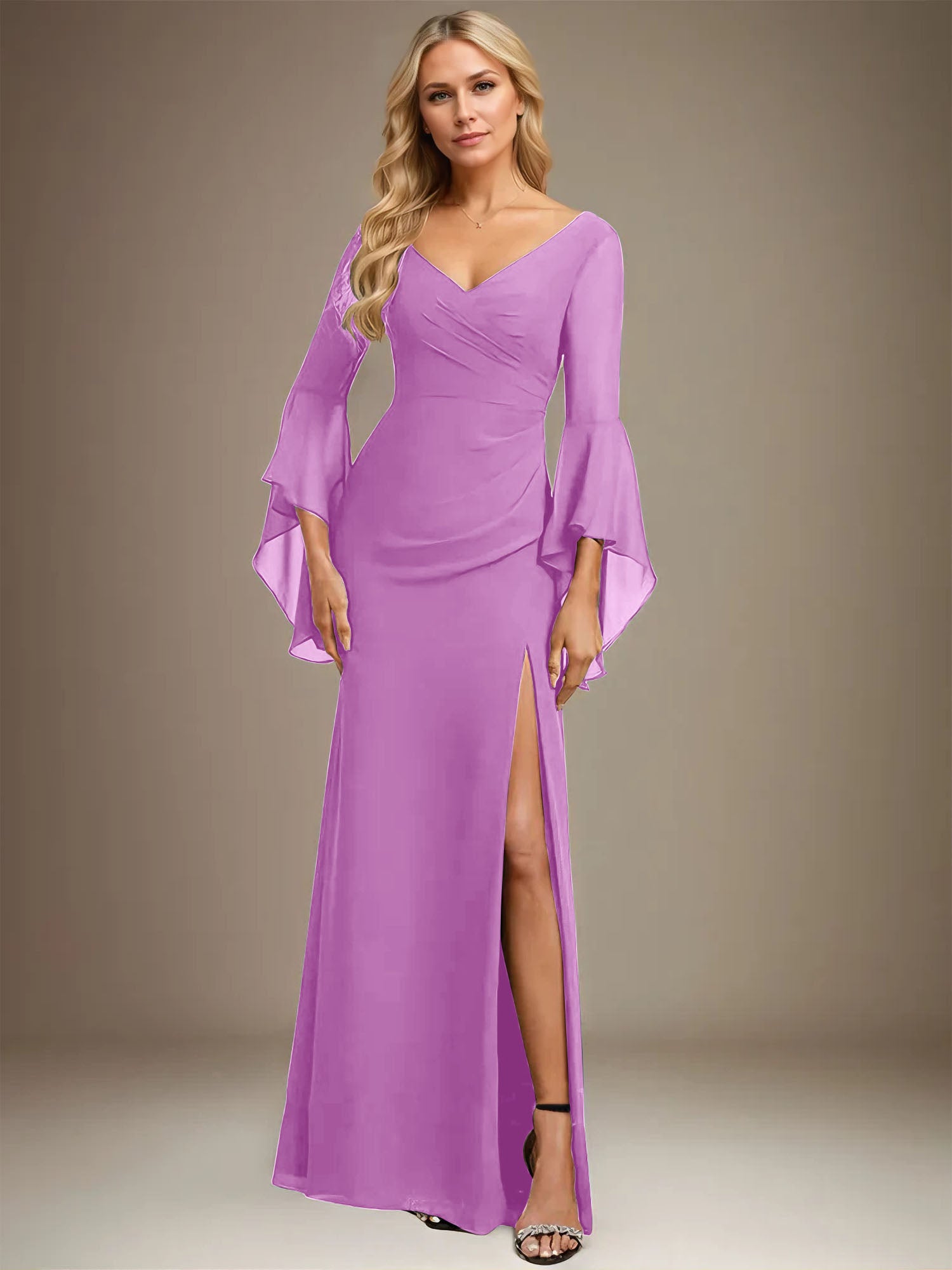 Sheath/Column V-Neck Floor-Length Chiffon Dress With Pleated