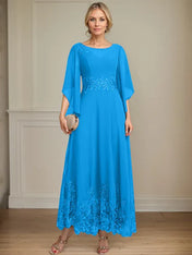 A-line Scoop Illusion Ankle-Length Lace Chiffon Mother of the Bride Dress With Sequins