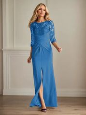 Robe fourreau en crêpe extensible prune pour mère de la mariée 
