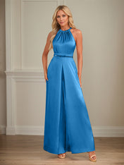 Jumpsuits Halter Floor-Length Satin Wedding Dress