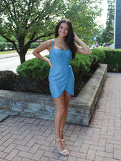 Spaghetti Straps Sequin Short Homecoming Dress with Crystals