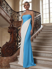 Black White Sheath Strapless Elegant Maxi Formal Dress