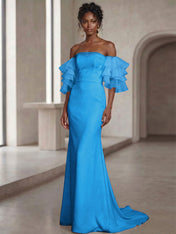 White Mermaid Off the Shoulder Ruffled Long Wedding Reception Dress