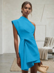 Purplish blue Ruched One Shoulder Sleeveless A-line Mini Homecoming Dress