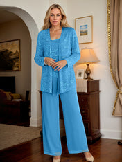 Chiffon Mother of the Bride Pantsuits with Jacket & Sequins